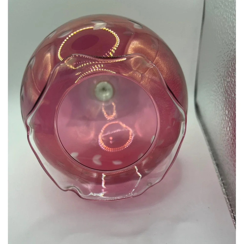 Vintage Cranberry‎ Etched Candleholder Ruffled Top